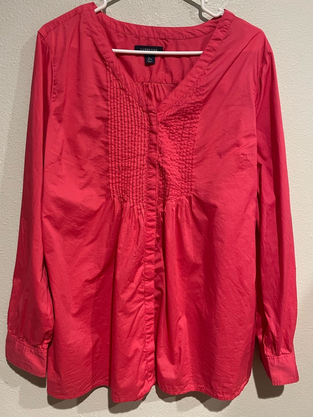 Lands' End Fuchsia Pink Long-Sleeve Pintuck Blouse